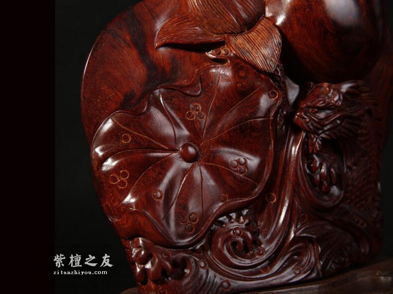 正宗印度小叶紫檀瘤疤倒流香纯手工雕刻摆件水龙吐珠树头老料-7