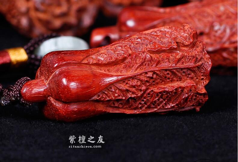 精品印度老料小叶紫檀白菜文玩手把件-4