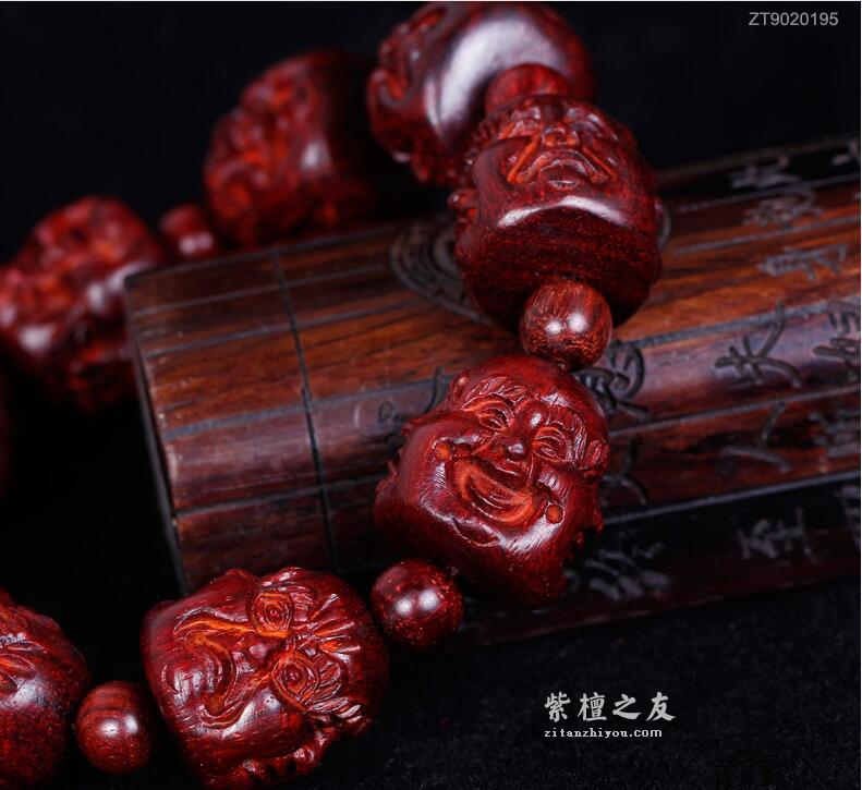 小叶紫檀雕刻手串 佛珠四面佛 喜怒哀乐-4