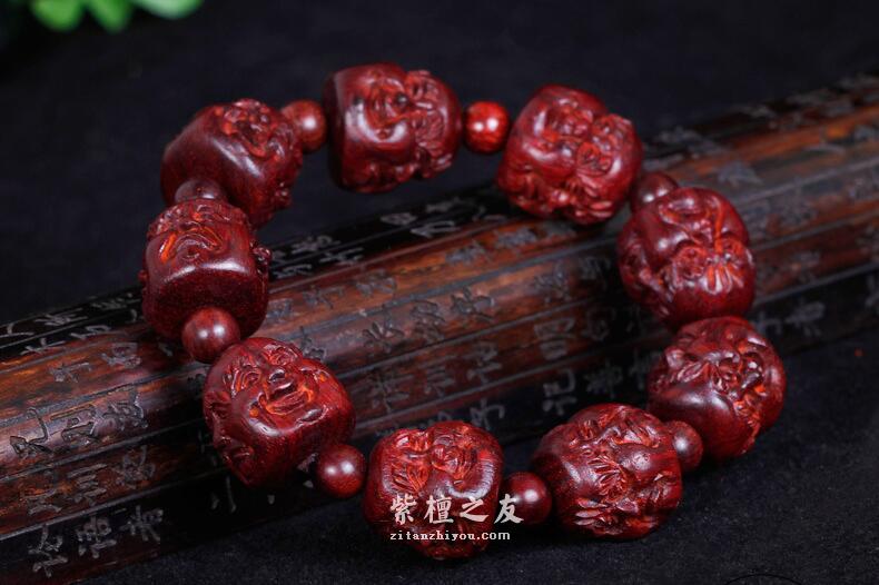 小叶紫檀雕刻手串 佛珠四面佛 喜怒哀乐-3
