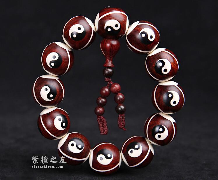 印度小叶紫檀嵌骨20mm手串-4