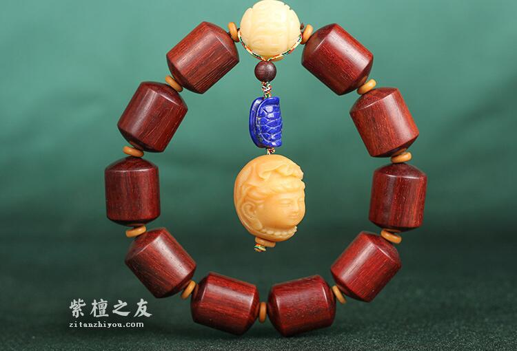 印度小叶紫檀桶珠手串高油老料顺纹金丝紫檀单圈手链-1