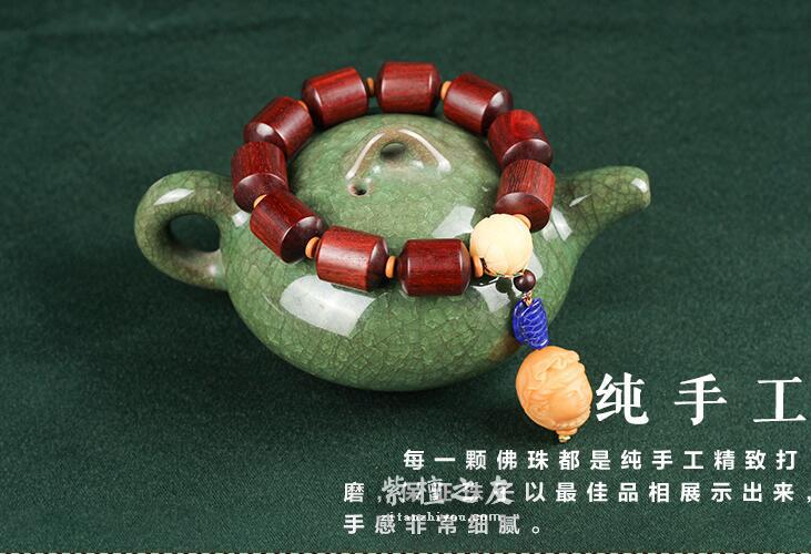 印度小叶紫檀桶珠手串高油老料顺纹金丝紫檀单圈手链-5