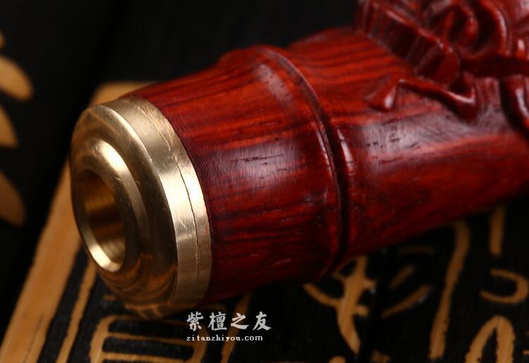 印度小叶紫檀精雕木质手把件男士烟嘴烟具 20*115mm高档商务礼品-7
