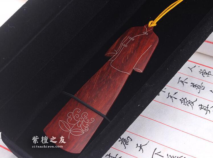 小叶紫檀镶丝民国服饰主题书签-3