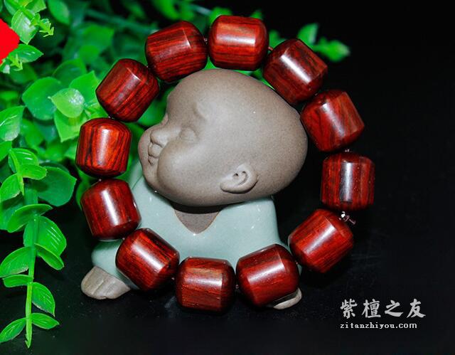 小叶紫檀18MM桶珠佛珠手串手链 男女念珠-7