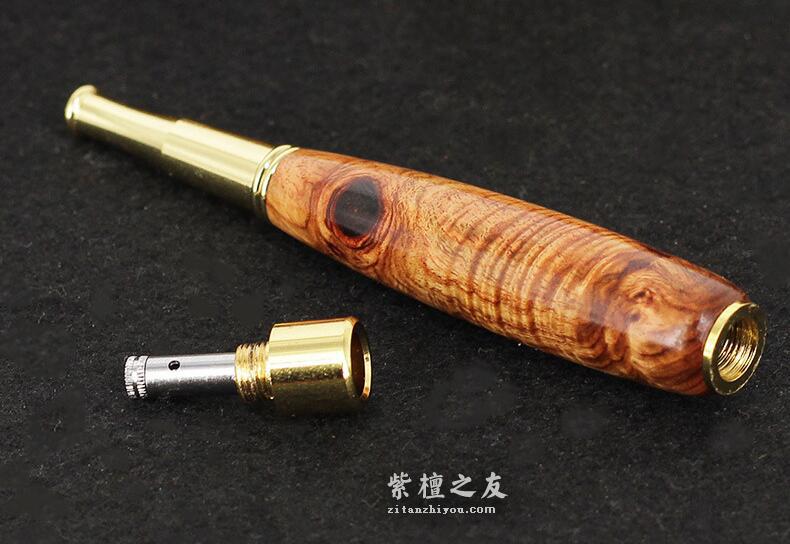 紫檀柳烟嘴 大肚过滤烟嘴直通型 纹路酷似海南黄花梨-5