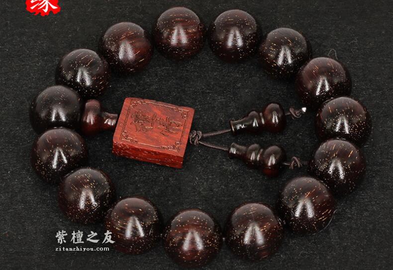保真印度小叶紫檀1.5小满星手串 高油性老料佛珠檀情金星手饰礼品-6