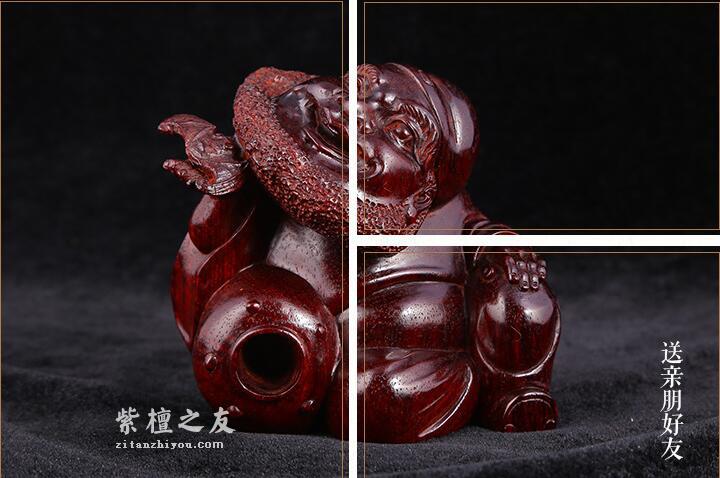 小叶紫檀福在眼前手工佛像-5