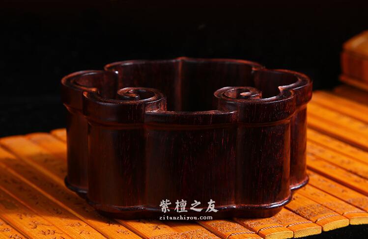小叶紫檀手工雕刻香炉 如意工艺品摆件香插-1
