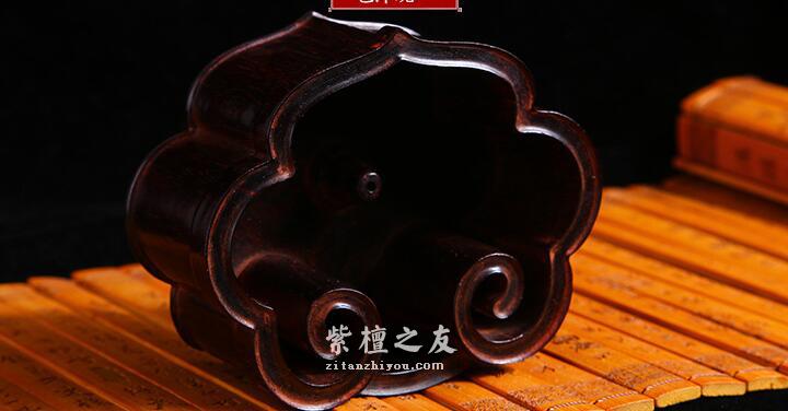 小叶紫檀手工雕刻香炉 如意工艺品摆件香插-4