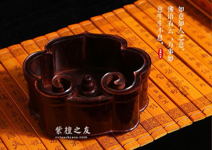 小叶紫檀手工雕刻香炉 如意工艺品摆件香插-5