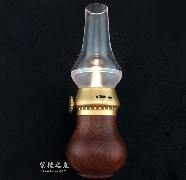 紫檀复古怀旧吹控感应节能LED煤油小夜灯 USB充电神灯创意礼品-1