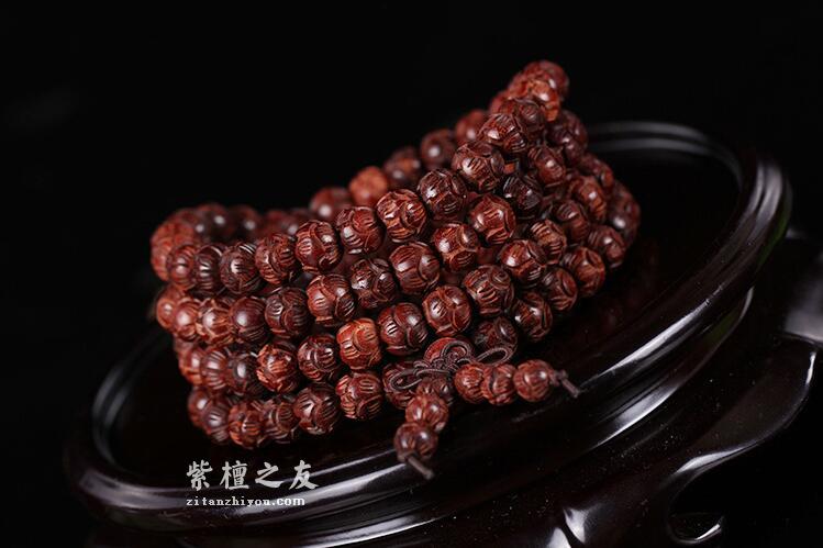 天然手工高油性小叶紫檀手链雕刻莲花小叶紫檀顺纹佛珠手串-2