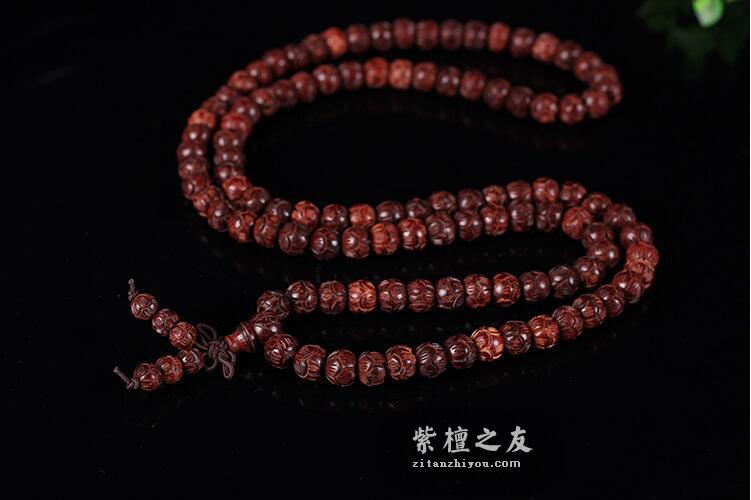 天然手工高油性小叶紫檀手链雕刻莲花小叶紫檀顺纹佛珠手串-5