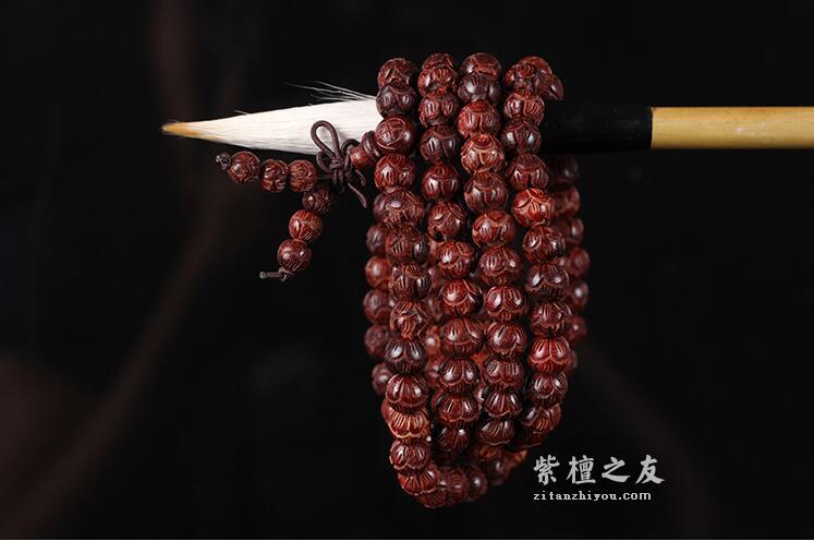 天然手工高油性小叶紫檀手链雕刻莲花小叶紫檀顺纹佛珠手串-6