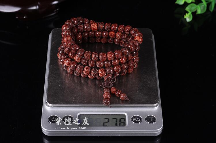 天然手工高油性小叶紫檀手链雕刻莲花小叶紫檀顺纹佛珠手串-8