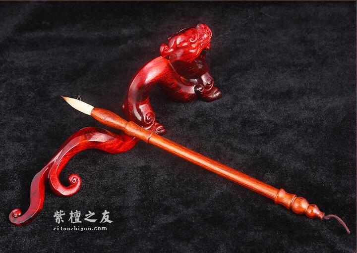 小叶紫檀手工雕刻离龙笔架 工艺品收藏品礼盒送礼佳品-1