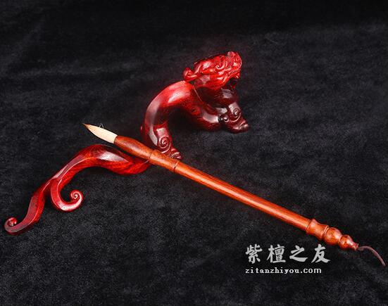 小叶紫檀手工雕刻离龙笔架 工艺品收藏品礼盒送礼佳品-5
