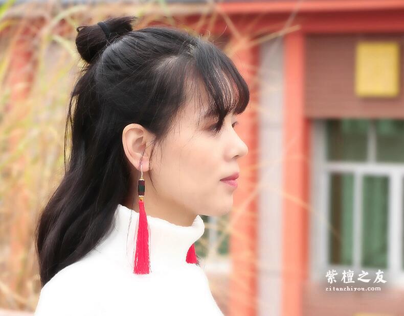 印度小叶紫檀婚庆耳坠耳饰 老婆女友生日礼物-6
