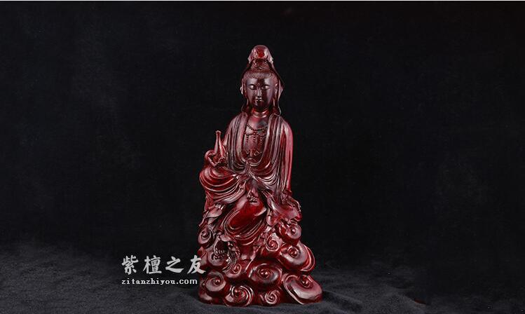 小叶紫檀观音佛像根雕木制工艺品 手工木雕摆件工艺品-4
