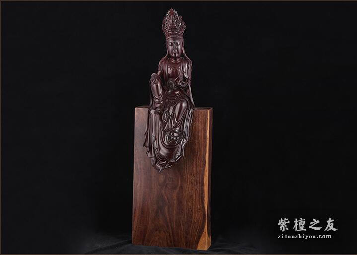 手工自在观音佛像工艺品 木雕刻送礼把玩摆件根雕收藏品-1