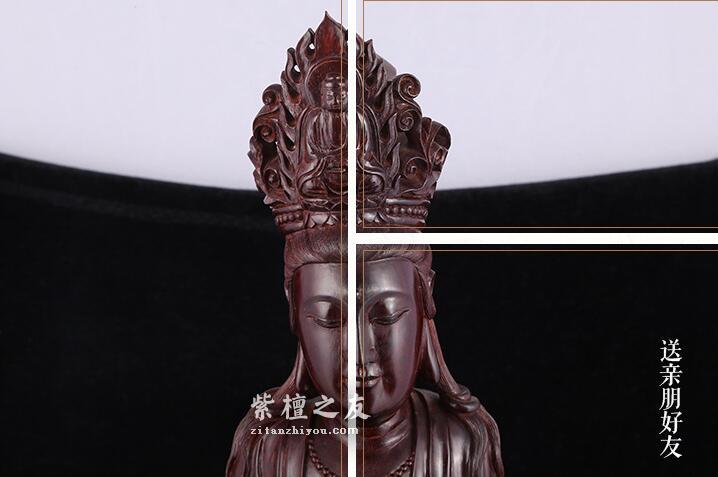 手工自在观音佛像工艺品 木雕刻送礼把玩摆件根雕收藏品-5