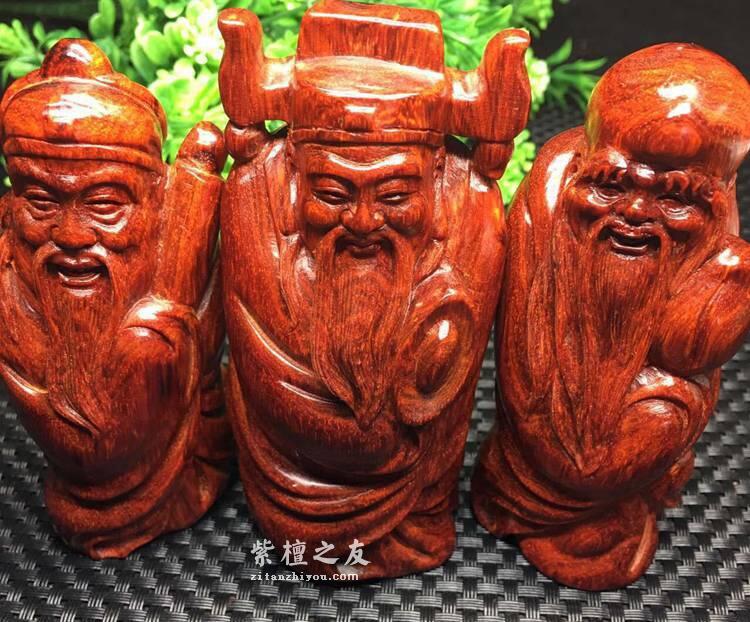 印度小叶紫檀精品福禄寿摆件 鸡血红鱼鳞底材质高油密-1