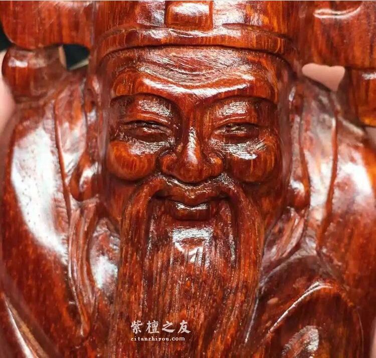 印度小叶紫檀精品福禄寿摆件 鸡血红鱼鳞底材质高油密-4