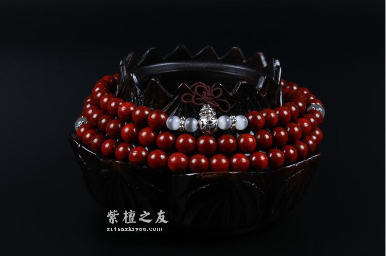 印度小叶紫檀鸡血红老料108颗佛珠手串DIY猫眼石情侣手链-2
