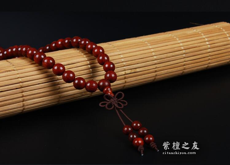 印度小叶紫檀鸡血红老料108颗佛珠手串DIY猫眼石情侣手链-4